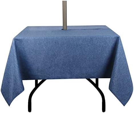 youngseahome Outdoor Tablecloth Wrinkle-Free Stain Resistant Waterproof Polyester Fabric Table Cover with Umbrella Hole for Picnic/Party/Dinner/Patio Garden(60×60inch Square,Zippered,Denim Blue)