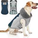 Doglay Dog Coat Waterproof Warm Dog Winter Jacket,Christmas Reflective Fleece Puppy Winter Coat with Harness Hole, Adjustable Snow Jacket for Small Medium Large Dogs (Blue+Grey)