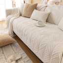 vctops Super Soft Velvet Quilted Sofa Couch Covers Non-Slip Sectional Couch Cover Leaf Pattern Plush Sofa Slipcover Furniture Protector for Pets Kids Children Dog Cat (Cream, 28"x28")