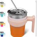 BJPKPK Tumbler With Handle And Straw 10 oz Insulated Tumblers With Lid Stainless Steel Coffee Cups,Coral