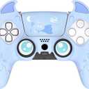 PlayVital Halloween Cute Demon Controller Silicone Case for ps5, Kawaii Controller Cover Gamepad Skin Protector for ps5 with Touch Pad Sticker & Thumb Grip Caps - Blue
