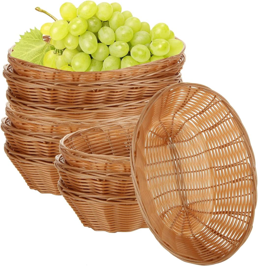DAJAVE 20 Pack Plastic Oval Basket, 9x6.9x2.36 Inch Woven Bread Baskets Food Serving Baskets, Food Storage & Fruit Basket for Party, Kitchen, Restaurant, Display Decor(Light Brown)