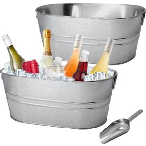 2 Pack 4 Gallon Galvanized Tub Ice Buckets for Parties Portable Beverage Tub with Handles Champagne Bucket Metal Ice Buckets for Cocktail Bar with Ice Scoop