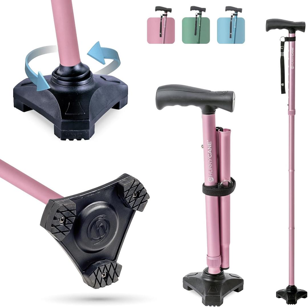 HurryCane HCANE-PP-C2 Freedom Edition Foldable Walking Cane with T Handle