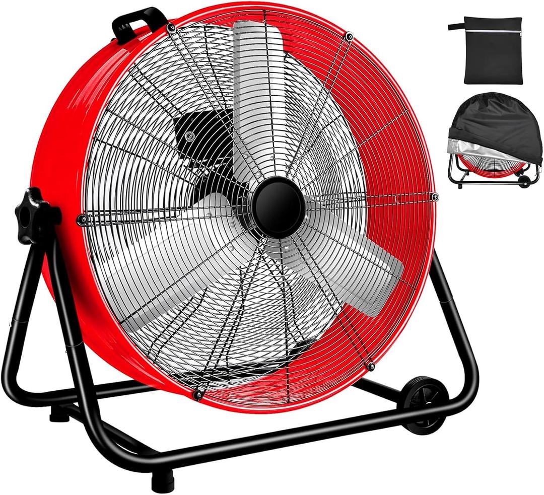WARMLREC Industrial Fan 24 Inch Heavy Duty Drum 3 Speed 8800 CFM Air Circulation High Velocity Fan For Warehouse, Workshop, Factory, Commercial, Residential and Greenhouse Red