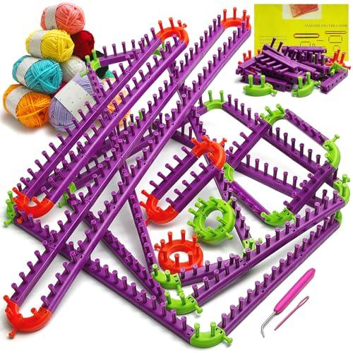 UCDRMA Adjustable Loom Knitting Kit, Up to 21 Different Sizes and Shapes Knitting Loom for Blankets/Scarves/Hats, Infinity Loom Crochet with 12 Yarn & Instructions, Flexible Yarn Loom for Beginners