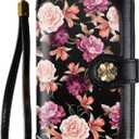 Wallets for Women Multi Card Holder Wallet Clutch Wallet Card Holder Organizer Ladies Purse with Wrist strap Purse (Black Flowers)
