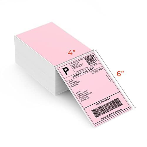 MUNBYN 4"x6" Pink Direct Thermal Shipping Labels, Commercial Grade Permanent Adhesive Fanfold Mailing Postage Label Paper for Thermal Printers and Packages, 500 Sheets per Stack