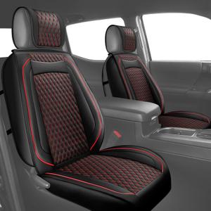 Seat Covers Front Set Compatible with Toyota Tacoma Custom 2009 to 2024 TRD Sport Off-Road TRD Pro Limited SR SR5 Package Access Double Extended Cab Pickup Truck Seat Cover (2Pcs Front Set,Black Red)