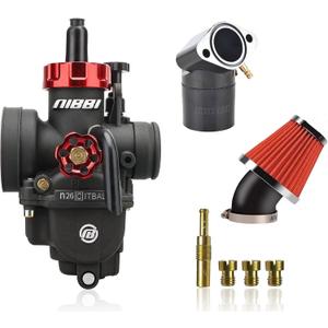 nibbi Motorcycle Carburetor PE26mm 100CC 125CC 150CC Carburetor Kit With GY6 Intake Manifold 48mm Air Filter Fit Honda Yamaha Suzuki Kawasaki Motorcycle Scooter ATV Dirt Bike 100CC-150CC GY6 Engine