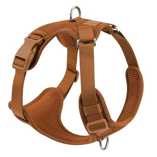 No Pull Dog Harness for Small Medium Large Dogs - Adjustable 2 Layer Mesh Dog Vest with Dual Clip, Escape Proof, Quick Release, Lightweight Breathable Mesh for Walking Hiking (Carmel Brown,S)