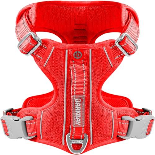BARKBAY Dog Harness No Pull with ID Tag Pocket - Heavy Duty, Reflective, Easy Control for Large Dogs(Red,L)