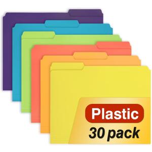 H4D 30 Pack Plastic File Folders Heavy Weight, Poly Colored File Folders 1/3-Cut Tabs with Sticky Labels, Letter Size, Assorted Colors