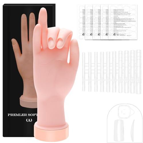 Zhaoyao Practice Hand for Acrylic Nails, Nail Practice Hand with 100 Pcs Nail Tips 120 Pcs Double-side Jelly Glue Stickers Bendable Fake Hand Mannequin Hand for Nail Practice Manicure Beginners