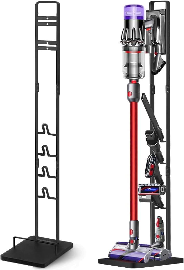 Haturi Vacuum Stand for Dyson V15 V12 V11 V10 V8 V7 V6, Metal Storage Holder for Cordless Vacuum & Accessories, Compatible with DC30 DC31 DC34 DC35 DC58 DC59 DC62 DC74, Black (With Rectangular Base)