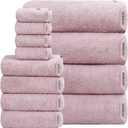 SEMAXE 12-Piece Family Bathroom Towel Set - 100% Cotton, 4 Bath Towels, 4 Hand Towels, 4 Washcloths, Ultra-Soft and Super Absorbent, Lighter Weight (C06: Purple)