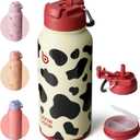 BOTTLE BOTTLE 32oz Insulated Water Bottle Stainless Steel Sport Water Bottle with Straw Dual-use Lid Design for Gym with Pill Box (cow)