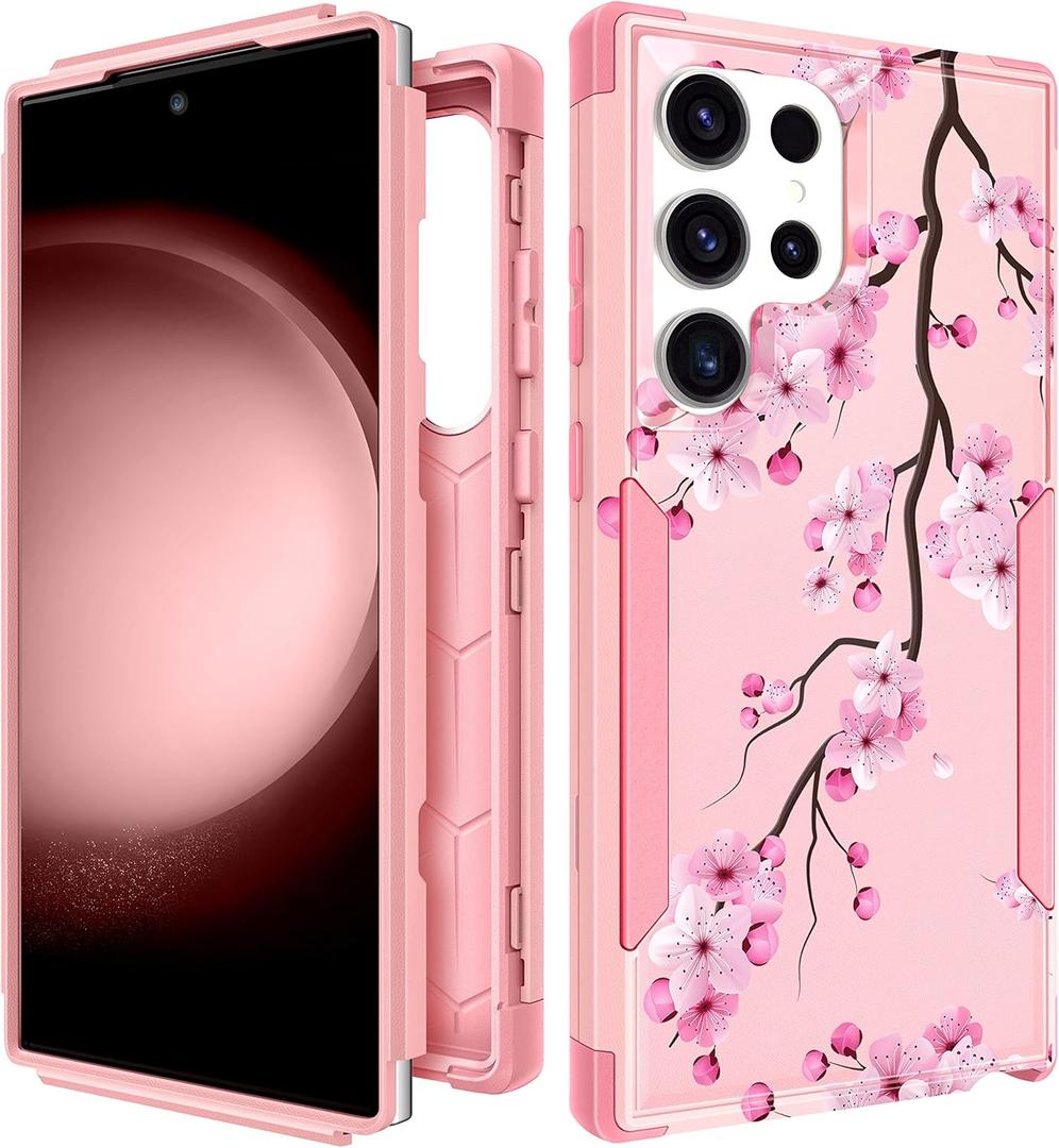 for Samsung Galaxy S22 Ultra Case - Women Cute Girls Phone Cover Cool Aesthetic Unique Design Teen Kawaii Flower Heavy Duty Protective Hard Shockproof Military Grade Funda for S22 Ultra (Blossom)