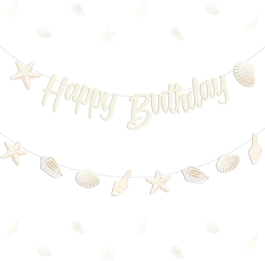 Kreatwow Sea Shell Happy Birthday Banner Beach Seashell Birthday Decorations Garland Beach Shell Party Decorations Ocean Themed Costal Seashell Starfish Party Under The Sea Mermaid Bday Decoration