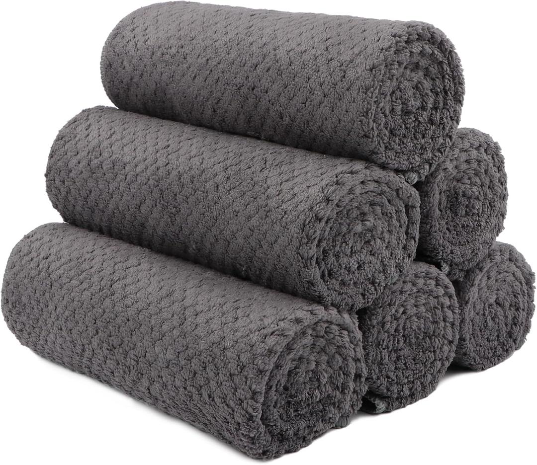 HOMEXCEL Gym Towels 6 Packs, (16x27 inches) Highly Absorbent Yoga Towel, Ultra Soft Hand Towels for Daily Use, Fast Drying Microfiber Workout Towels for Gym, Spa, Fitness, Camping, Hotel (Grey)