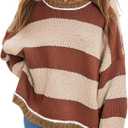 Nirovien Womens Oversized Sweater Colorblock Striped Sweater Chunky Cable Knit Crewneck Pullover Tops, Size L