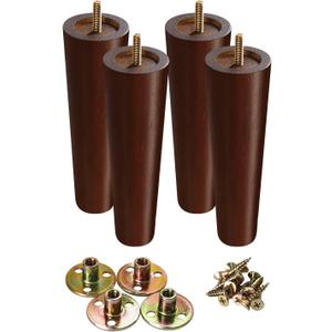 8 Inch Wood Furniture Legs Sofa Legs Set of 4, Brown Wooden Furniture Feet Couch Legs, Mid Century Modern Dresser Replacement Feet for Chair Cabinet Armchair Table Or Home DIY Projects Bun Feet