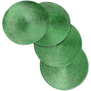 Christmas Carol Woven Spiral Table Placemats 15 Inches Round Set of 4 Non-Slip Dining & Kitchen Table Mats Green