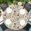 Round Fitted Tablecloth with Elastic Edge, Waterproof Stain Resistant Fabric Table Cover for 45"-48" Round Table, Indoor Outdoor Dining, Kitchen Decor, Camping, Holiday, Party, Wildflowers