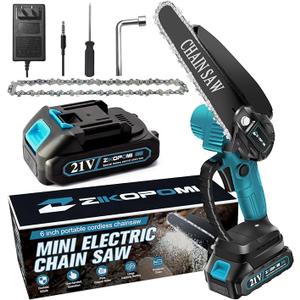 Zikopomi 6 Inch Cordless Electric Mini Chainsaw, Handheld Battery Powered Pruning Saw, branch cutter, Yard Work Garden Tool (One Battery&Chain)