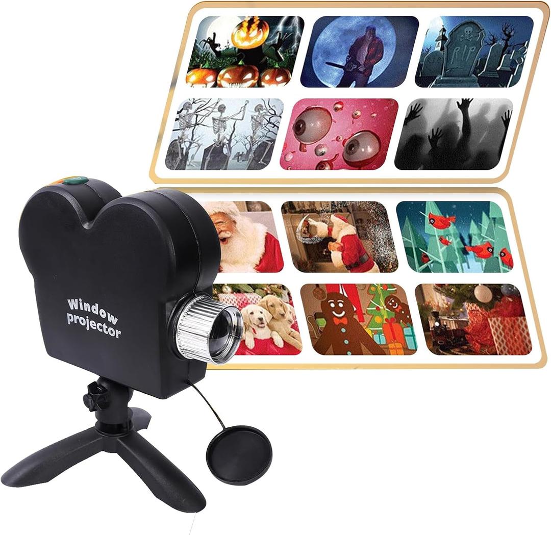 Christmas Windows Projector, Halloween Projector with a Tripod, Christmas Projector Built-in 12 Movies Mini Outdoor Halloween Projectors for XMS,Halloween Outdoor Decorations