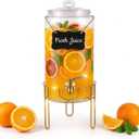 Drink Dispensers for Parties 1 Gallon, Bevarage Dispenser with Stand,Glass Drink Dispenser With Stainless Steel Spigot + Marker & Chalkboard, Ideal for Lemonade,Juice, Tea, and Party Drinks