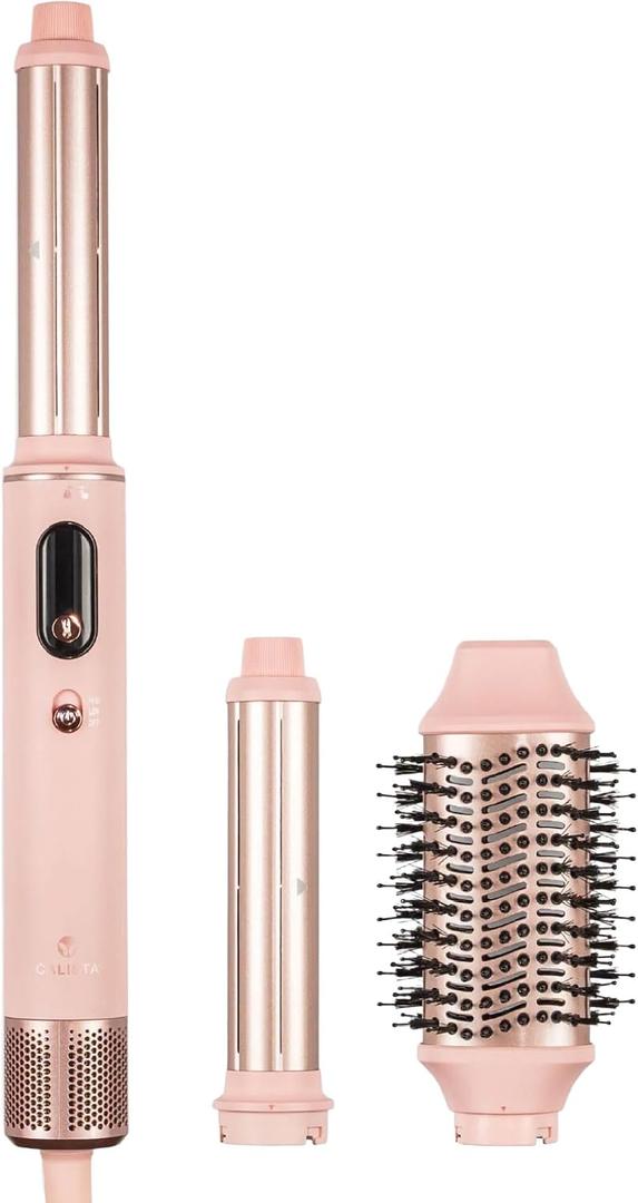 CALISTA EliteAir Hair Dryer, 3-in-1 Dry, Curl & Volumize, Ionic (Pink) | 2 speeds, 3 heat settings (85-195); 2 curling barrels + brush attachment; cool shot button; lightweight, easy clean