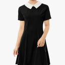 Allegra K Women's Short Sleeve Peter Pan Collar Cute Dress Casual Flare Skater Mini Dress Maid Costume (L)
