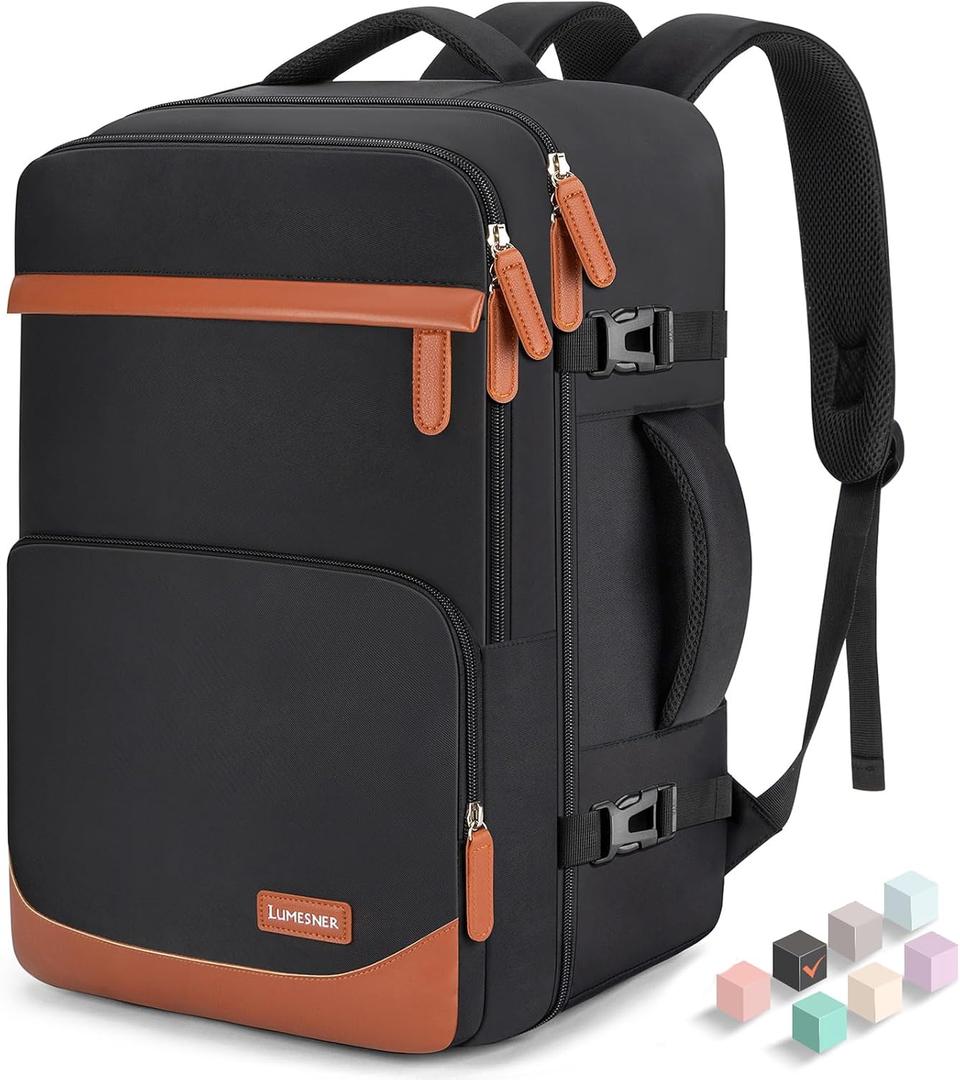 40L Travel Backpack, Water-Resistant Carry On Backpack for Men Women, Business Laptop Backpack for Trips & Commutes, Fits 15.6/17.3 Inch Laptop (Large, Black)