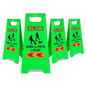 XPCARE Kids Playing Sign - Street Safety Sign with Reflective Tapes, Caution Slow Down, Kids & Pets at Play Warning (4PACK-Green)