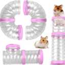 Plastic Hamster Tunnel, 8 Pack Hamster Tube Set DIY Assembled Sports Training Ferret Tube External Accessories Fun Small Animal Hiding Pipe Toy Syrian Dwarf Rat (Pink)