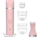 Bikini Trimmer for Women,Electric Razors Shaver for Bikini Legs Pubic Hair,Rechargeable Ladies Bikini Hair Trimmer Removal with Snap-in Ceramic Blades IP7X Washable Head,Wet and Dry Use,Pink