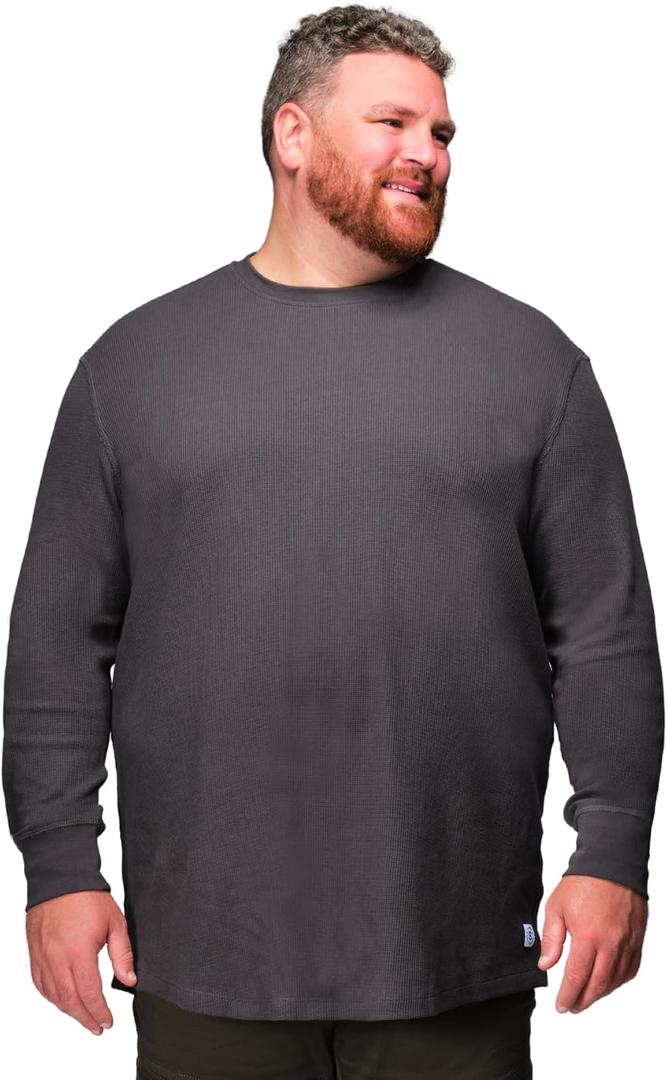 STRONGSIZE Men's Big and Tall Thermal Waffle Shirt  Longer Length Long Sleeve Crewneck Shirt (7X-Large, Washed Black)