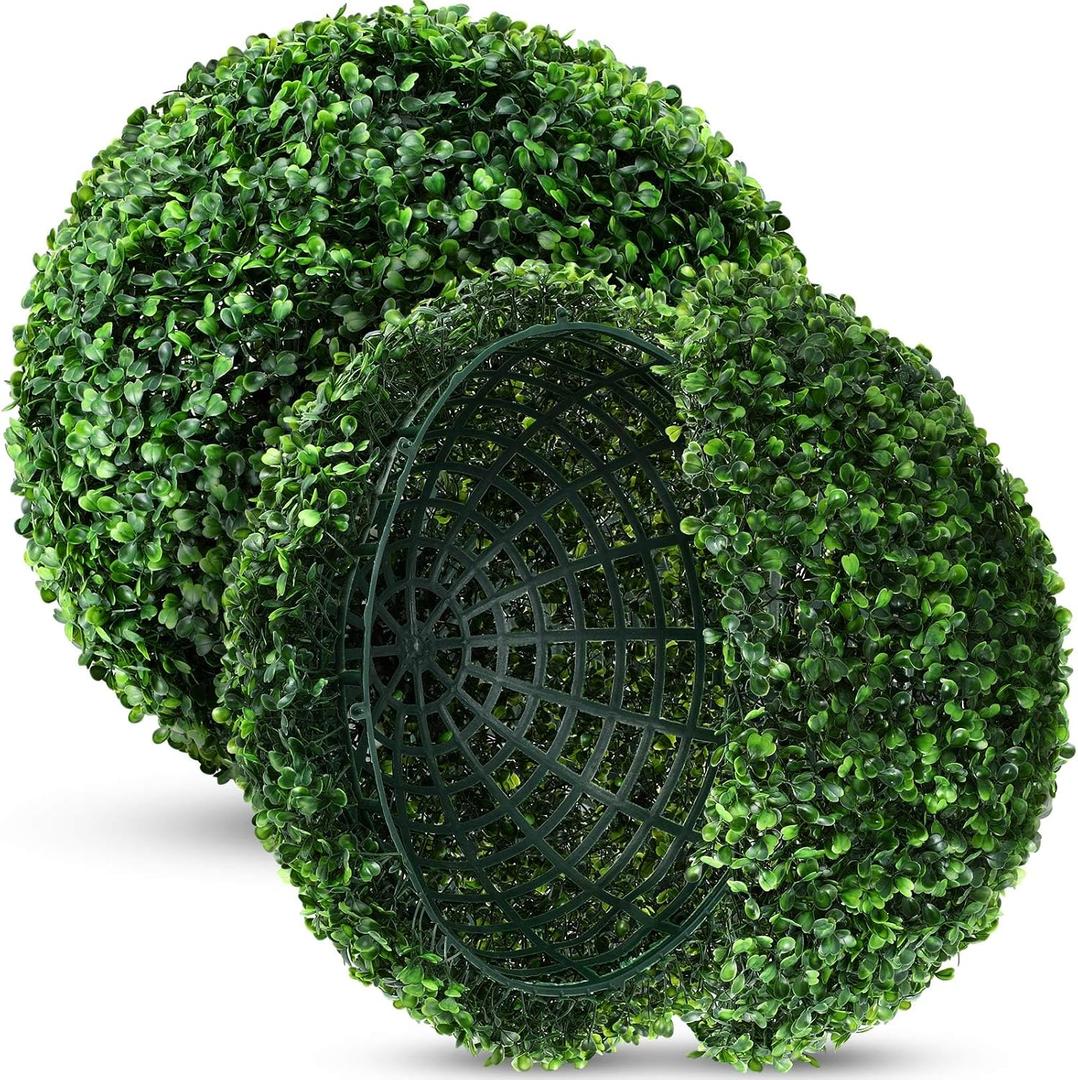 Hotop 2 Pcs 16 Inch Artificial Plant Topiary Ball 4 Layers Garden Spheres Boxwood Balls Artificial Topiaries Spheres Decorative Plants for Backyard, Balcony, Garden, Indoor Outdoor Decor(Green)