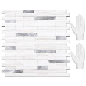 STICKGOO Peel and Stick Backsplash Tile, Stick on Backsplash for Kitchen and Bathroom, Dolomite White Marble Look (6 Sheets)