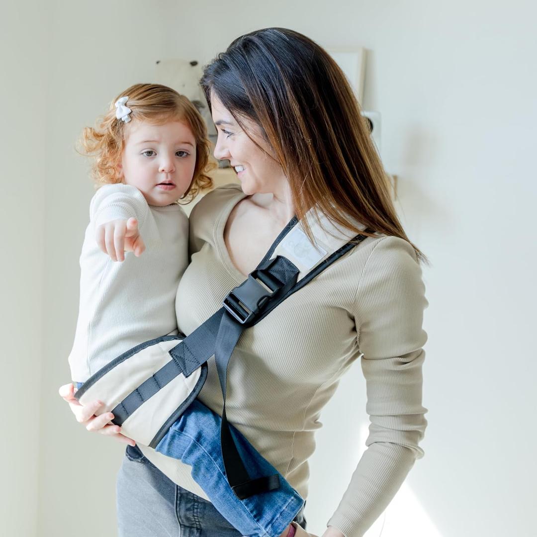 Toddler Sling Carrier 25-50 lbs - Easier to Use, Padding Behind Buckle, Safe & Secure Construction, Nylon Molle Loops Webbing Hold Keys & Supplies - Tan