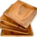 Wooden Plates Set of 4  8 Square Acacia Wood Plates, Rustic Salad, Side Dish, and Dessert Dinnerware for Snacks, Appetizers, or Wooden Chargers (8 x 8 IN)