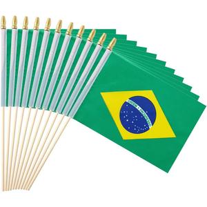 25Pack Small Brazil Flag Handheld Mini Brazilian Flag on Stick 5x8 Inch