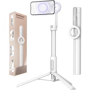 KraftGeek Magnetic Phone Tripod for iPhone Magsafe, 64 Selfie Stick Tripod Stand with Remote, Travel Cell Phone Stand for iPhone 17 Pro Max (64 Inches-White)
