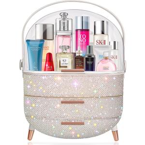 Teen Girls Gift Makeup Organizer, Skincare Organizer Jewelry Storage, Cosmetics Storage and Display Case, Make Up Holders and Organizers for Countertop, Bathroom Organizer (Pearl White)