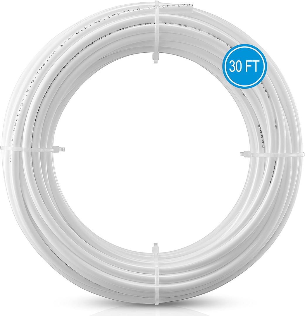 30FT 1/4 Inch O.D.RO Water Tubing,NSF Certified Pipe for RO(Reverse Osmosis) Water Purifier Filter System,BPA free Flexible Plastic Hose(white)