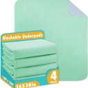 Washable Underpads, 36" x 38", 4 Pack, Green, Heavy Absorbency Reusable Bedwetting Incontinence Pads for Kids, Adults, Elderly, and Pets