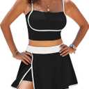 Pink Queen 2025 High Waisted Bikini Set for Women 2 Piece Swimsuits Spaghetti Straps Color Block Swim Skirt Bathing Suits (Medium, Black)