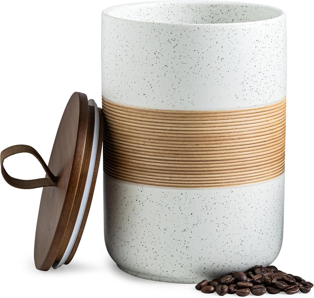Large Storage Containers with Lids, Ceramic Coffee Container Kitchen Food Storage Jars for Spice Sugar Tea Bag, Stackable Decorative Jars for Counter, White & 61 Fl.Oz