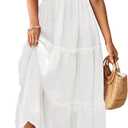 VOTEPRETTY Women's 2026 Summer Boho Maxi Dresses Flutter Short Sleeve V Neck Casual Beach Wedding Guest Vacation Long Dress (Medium, White)